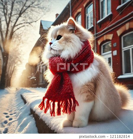 Cat wearing a red scarf 121182814