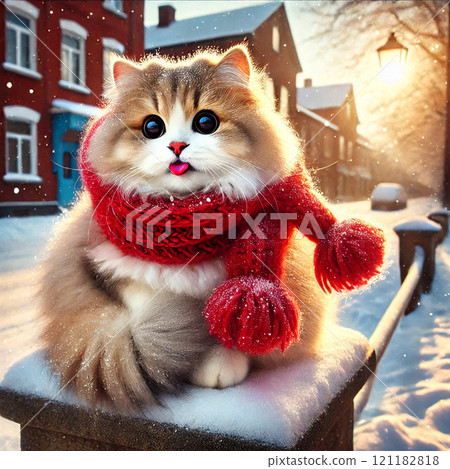 Cat wearing a red scarf 121182818