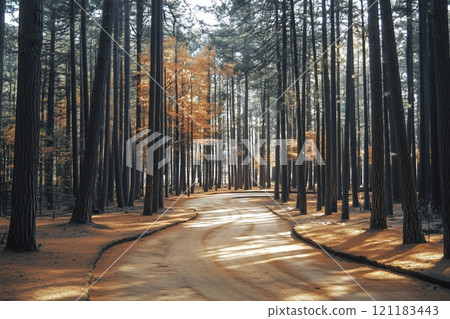 A Winding Path Through a Golden Forest, Captured in a Photo - Generative AI Phot 121183443