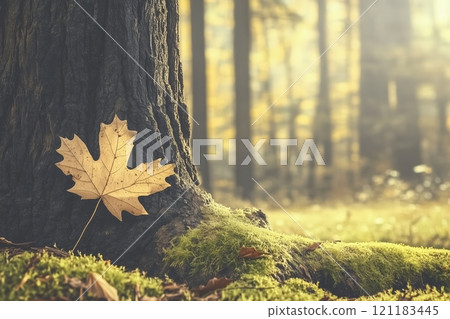 A Single Maple Leaf, A Symbol of Autumn's Golden Touch, Captured in a Photo - Generative AI Photo 121183445