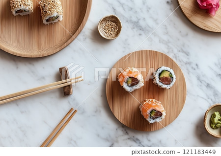 A Sushi Feast: A Delectable Array of Rolls, Captured in a Photo - Generative AI Photo 121183449