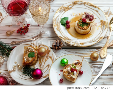 Elegant Holiday Dining with Festive Treats by Generative Ai 121183778