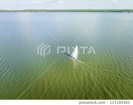 Catamaran sailing - panoramic aerial view 121184363