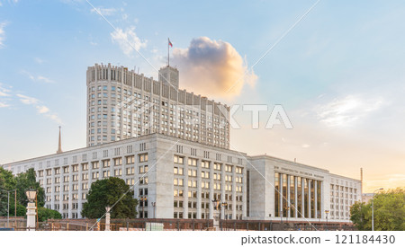 House of the government of the russian federation, White House, at summer sunset, Moscow, Russia. House of the government of the russian federation, White House, at summer sunset, Moscow, Russia. 121184430