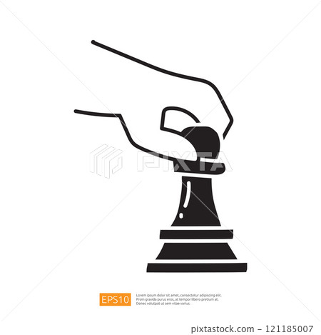 The image depicts a hand moving a chess piece, specifically a pawn, suggesting strategy and gameplay in chess. The image depicts a hand moving a chess piece, specifically a pawn, suggesting strategy and gameplay in chess. 121185007