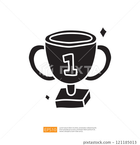 A simple illustration of a trophy with the number one, symbolizing achievement and victory. A simple illustration of a trophy with the number one, symbolizing achievement and victory. 121185013