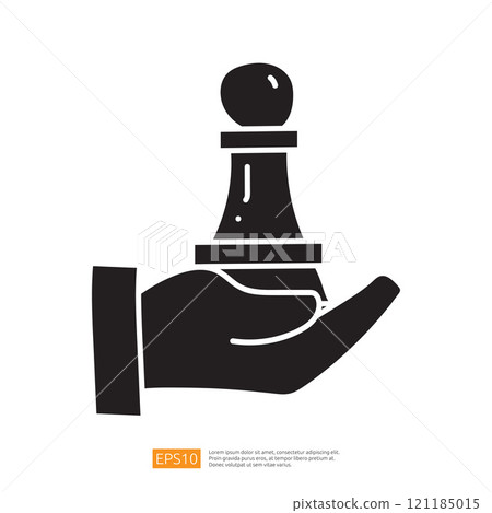 A hand holding a chess pawn, symbolizing strategy and decision-making in the game of chess. 121185015