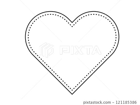 Heart-shaped frame with dotted lines that look like stitching, with main lines Heart-shaped frame with dotted lines that look like stitching, with main lines 121185386