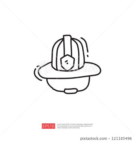 A simple line drawing of a firefighter's helmet, emphasizing safety and emergency response. The design is minimalistic and conveys a sense of readiness and protection. A simple line drawing of a firefighter's helmet, emphasizing safety and emergency response. The design is minimalistic and conveys a sense of readiness and protection. 121185496
