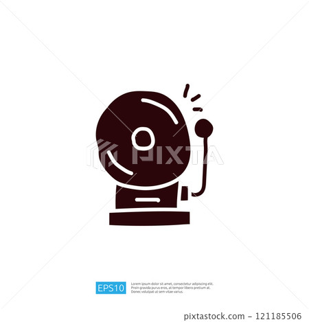 A simple illustration of a bell, typically used to signal or alert. It features a round shape with a clapper and is often associated with schools or notifications. 121185506
