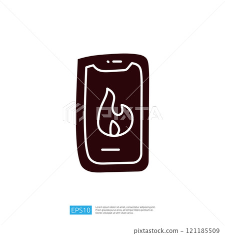 A stylized smartphone illustration featuring a flame symbol, suggesting themes of heat or energy, possibly indicating a hot topic or trending content. 121185509