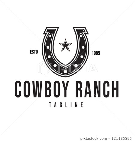 Vintage Hipster Horseshoe Logo Design Western Cowboy Ranch Vector Illustration Design 121185595