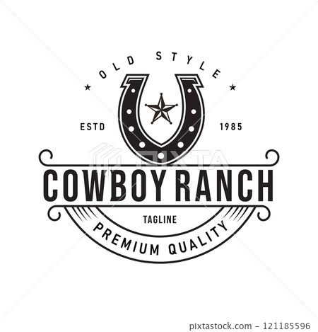 Hipster Vintage Horseshoe Logo Design Western Cowboy Ranch Vector Illustration Design 121185596
