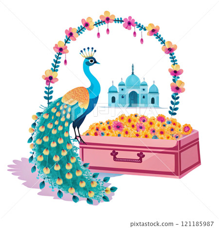 National Flowers with Gift Boxes and Cute Animals 121185987