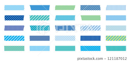 美紋紙膠帶藍淺藍清爽顏色設定向量 121187012