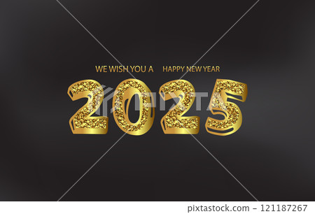 We Wish You a Happy New Year Year Gold Glitter bright and Stunning 2025 Text Design 121187267