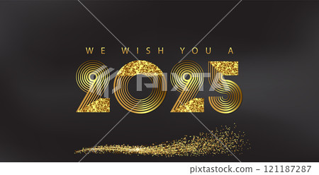 We Wish You a Happy New Year Year Gold Glitter bright and Stunning 2025 Text Design 121187287