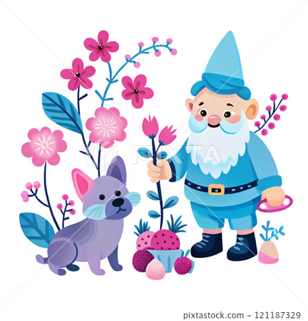 Cute Gnome Puppy  pretty flowers 121187329