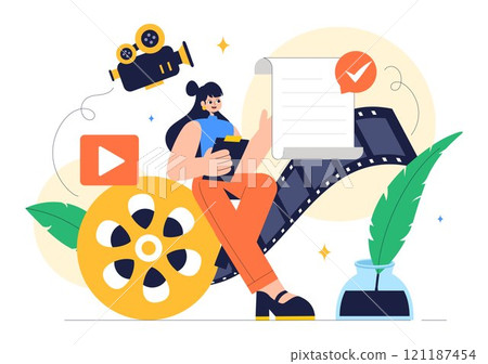 Screenwriter Vector Illustration featuring a Professional Writer and Copywriter for Filmmaking, Cinematography, or Film Production in a Background 121187454