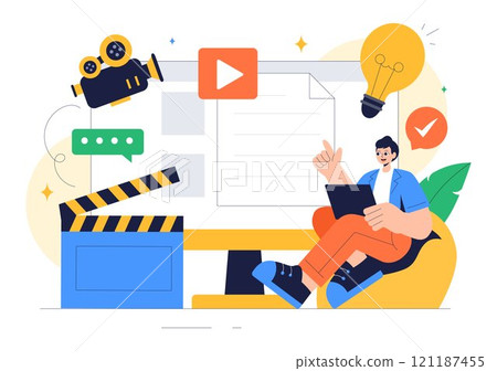 Screenwriter Vector Illustration featuring a Professional Writer and Copywriter for Filmmaking, Cinematography, or Film Production in a Background 121187455