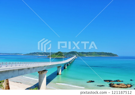 Yamaguchi Prefecture: Tsunoshima Bridge with blue sky and sea Yamaguchi Prefecture: Tsunoshima Bridge with blue sky and sea 121187512