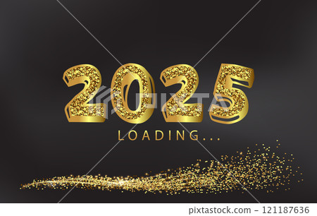 Gold Glitter 2025 An illustration depicting a loading symbol with festive elements of the New Year 121187636