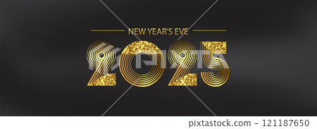 Black background featuring shimmering gold glitter text Happy New Year 2025 Black background featuring shimmering gold glitter text Happy New Year 2025 121187650