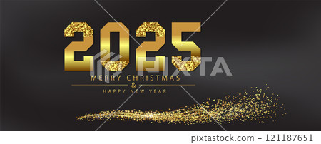 Merry Christmas And Happy New Year Gold Glitter 2025 Text Design Merry Christmas And Happy New Year Gold Glitter 2025 Text Design 121187651