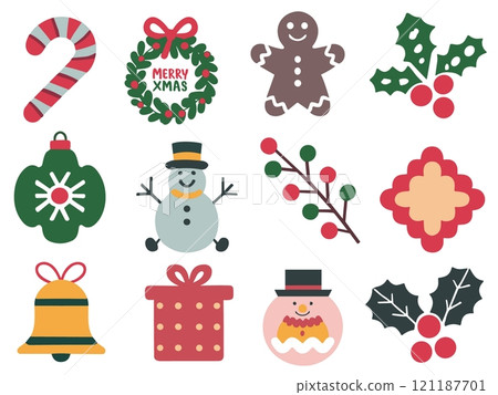 Christmas Icons Collection with Holiday Decorations and Symbols 121187701