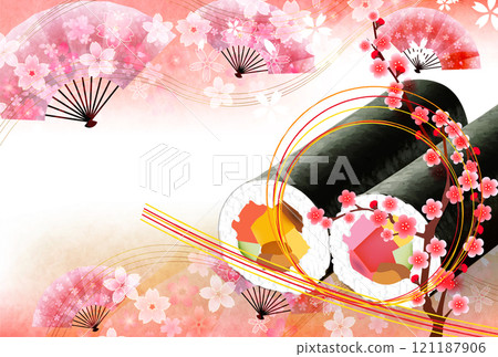 Setsubun ehomaki Japanese pattern background Setsubun ehomaki Japanese pattern background 121187906