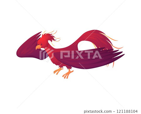 Fantasy magic red bird, Phoenix fire bird, vector flat fairy tale mythical creature, ancient legend mythology beast Fantasy magic red bird, Phoenix fire bird, vector flat fairy tale mythical creature, ancient legend mythology beast 121188104