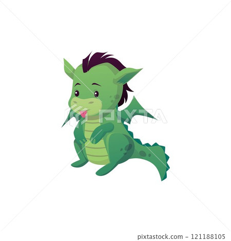 Cute vector dragon with wings and tail, playfully sticking out its tongue on white background Cute vector dragon with wings and tail, playfully sticking out its tongue on white background 121188105