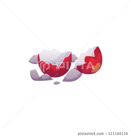 Vector illustration of a cracked eggshell with a beautiful red pattern on a white background. 121188116