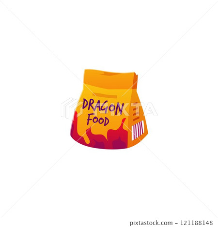 Vector illustration of a package with fire food for a dragon on a white background. Vector illustration of a package with fire food for a dragon on a white background. 121188148