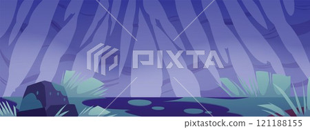 Vector illustration of panoramic swampy terrain for game interface. 121188155