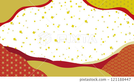 Japanese style banner background with gold leaf and Japanese patterns / red Japanese style banner background with gold leaf and Japanese patterns / red 121188447