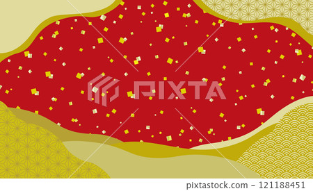 日式橫幅背景金葉和日式圖案/金色和紅色背景 121188451