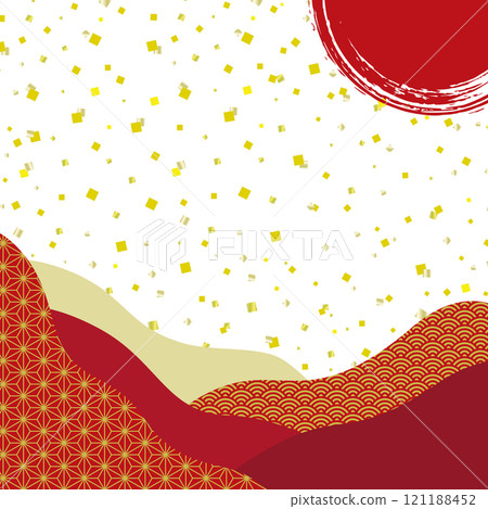 日式橫幅背景金葉和日式圖案/方形紅色 121188452