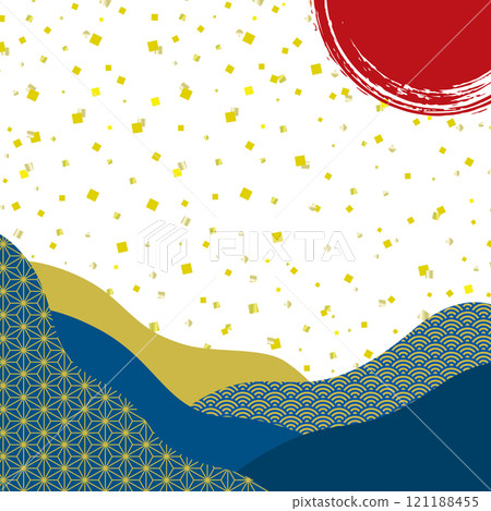 日式橫幅背景金葉和日式圖案/方形/藍色 121188455