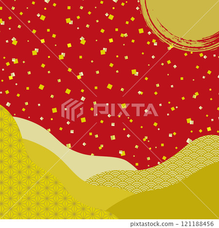 日式橫幅背景金葉和日式圖案/方形、金色、紅色背景 121188456