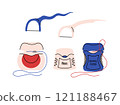 Set of dental flosses, oral hygiene products in a flat style. Different design. Colorful vector set 121188467