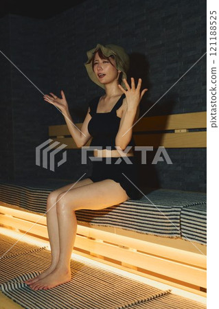 A woman taking a sauna. Photo courtesy of Shiratama no Yu Izumikei. 121188525