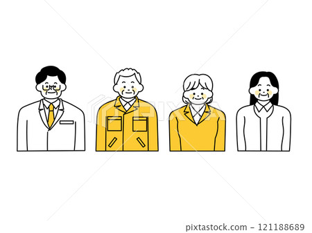 Illustration set of upper body of middle-aged men and women 121188689