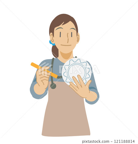 一個女人在盤子上畫畫 一個女人在盤子上畫畫 121188814