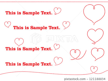 Hand-drawn cute heart mark set, line drawing, red Hand-drawn cute heart mark set, line drawing, red 121188834