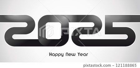 Happy New Year 2025 strict monochrome design. Creative design of 2025 typography 121188865