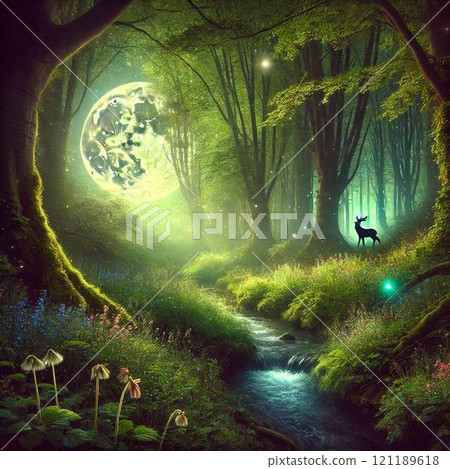 在神秘的森林裡，幾乎可以聽到流水的潺潺聲 121189618