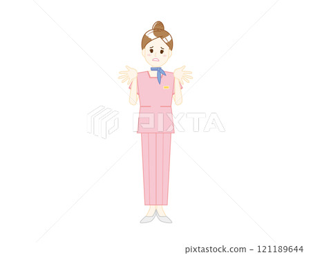 Illustration of a woman serving customers in pants style - Beauty advice staff 121189644