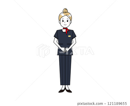 Illustration of a woman serving customers in pants style - Beauty advice staff 121189655