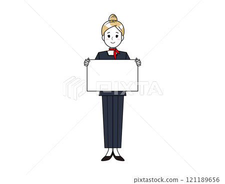 Illustration of a woman serving customers in pants style - Beauty advice staff 121189656